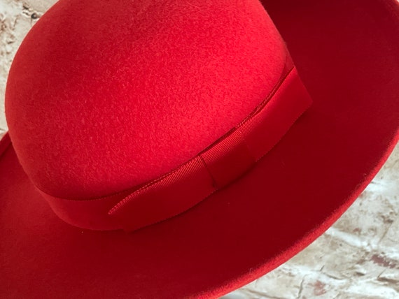 Vintage 70s Hat Red Wool Big Brim By Bermona Tren… - image 4