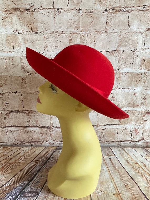Vintage 70s Hat Red Wool Big Brim By Bermona Tren… - image 5