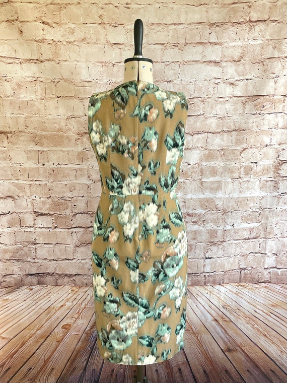 90s Max Mara Dress Slim Wiggle Beige Green Abstra… - image 5