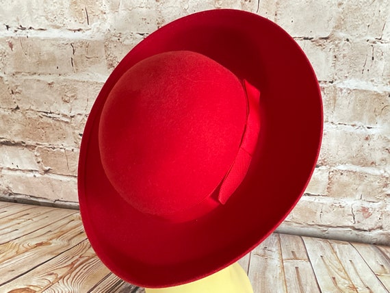 Vintage 70s Hat Red Wool Big Brim By Bermona Tren… - image 10