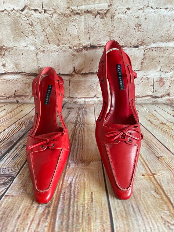 Ralph Lauren Red Leather Shoes Sling Back Sandals… - image 2