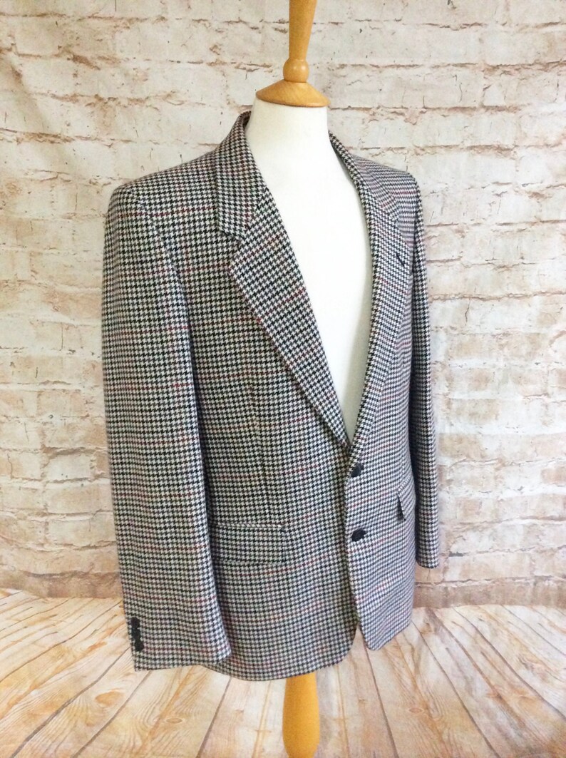 Vintage Jacket In Houndstooth Check Pure New Wool In Black | Etsy