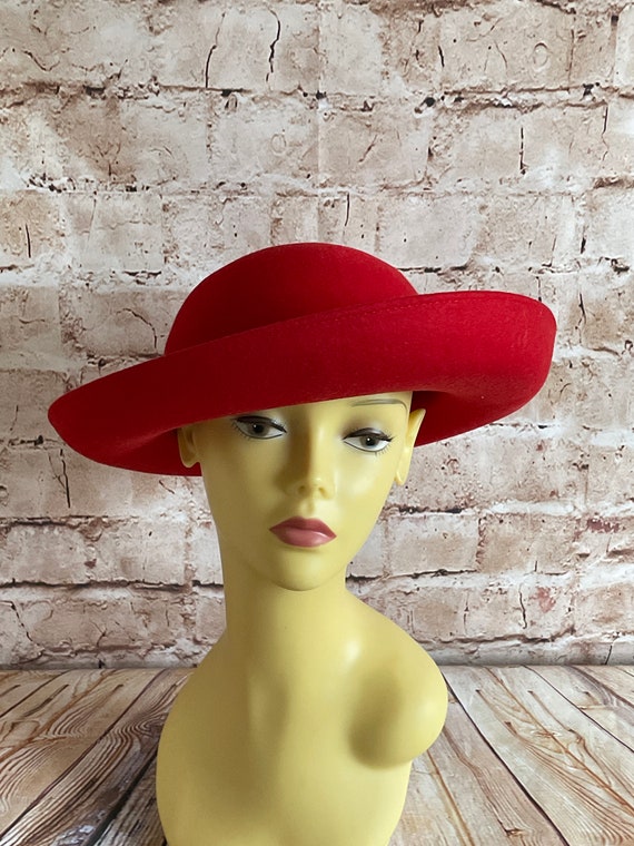 Vintage 70s Hat Red Wool Big Brim By Bermona Tren… - image 2