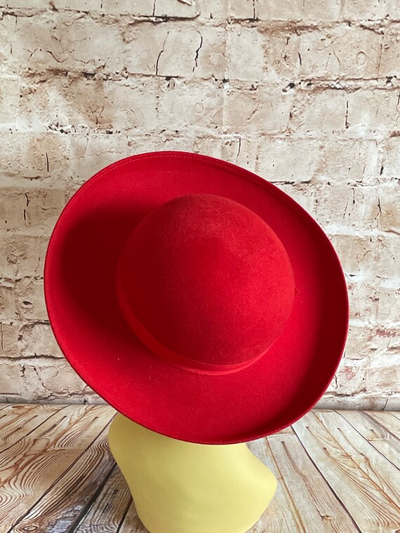 Vintage 70s Hat Red Wool Big Brim By Bermona Tren… - image 6