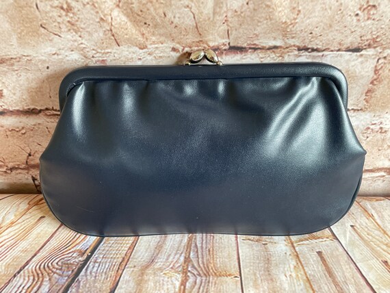 Vintage Clutch Bag Purse Handbag Navy Blue Faux L… - image 6