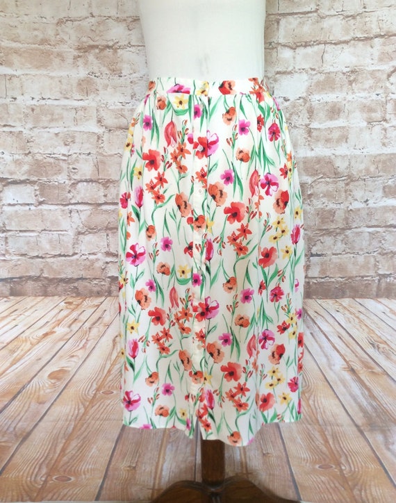 Vintage Skirt Floral Cream Midi Summer Boho Cottag