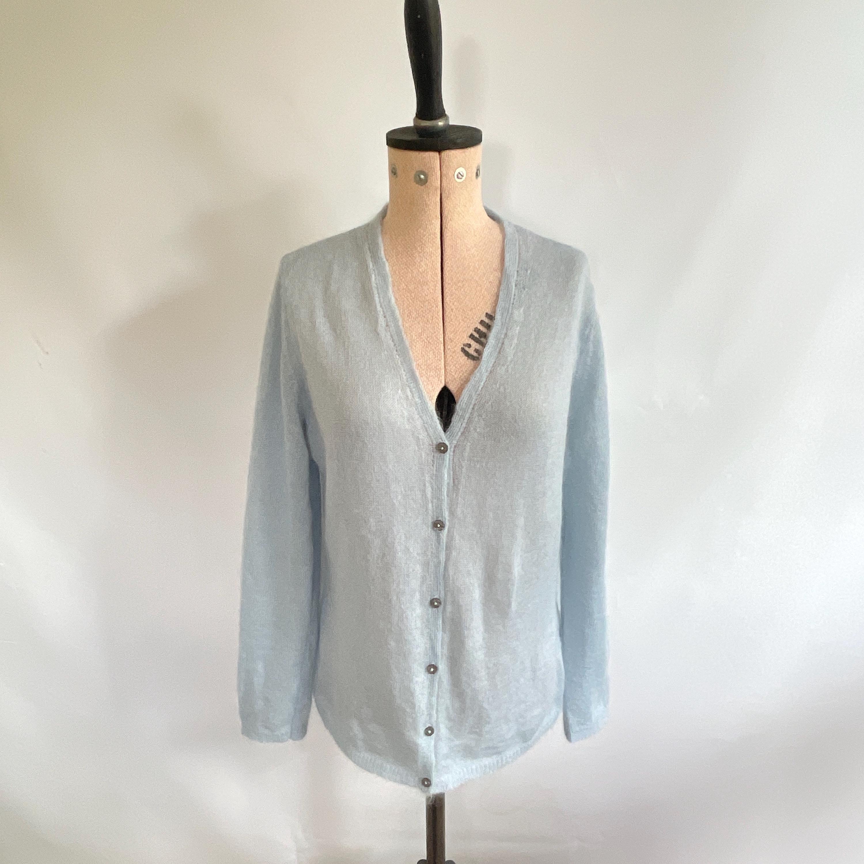 Vintage Cardigan Pale Blue Fine Mohair Blend by St. Michael C1990s