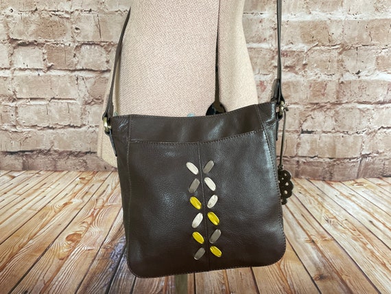 Vintage Shoulder Bag Cross Body Handbag Brown Grained Real Leather