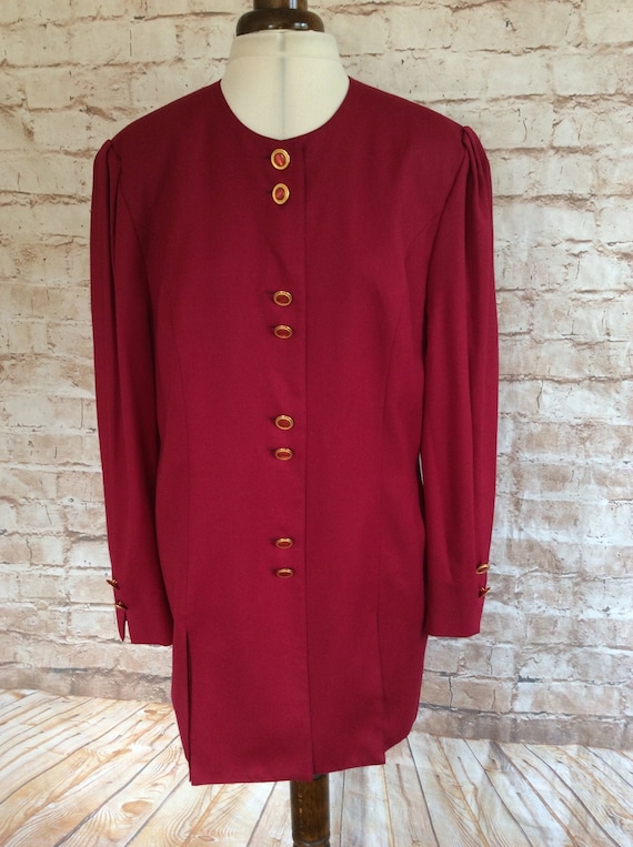 Vintage Long Jacket Wine Red Fine Wool Smart Occa… - image 2