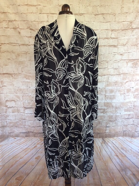 Vintage Dress And Jacket Black White Floral Chiffon By Roman Originals Size 20 UK