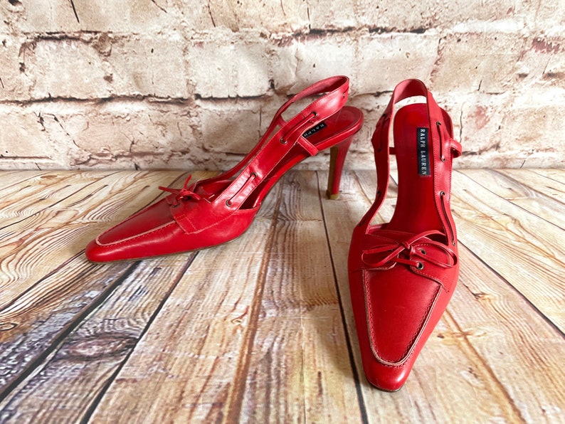 Ralph Lauren Rot Lederschuhe Sling Back Sandalen Heels Designer Größe 10 US oder 40 EUR Bild 1