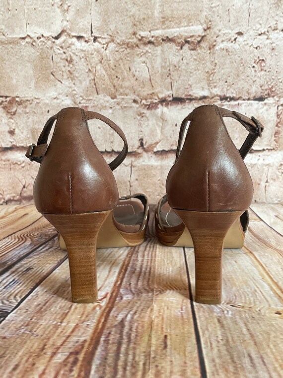 Vintage Brown Sandals Shoes Leather High Heels An… - image 6