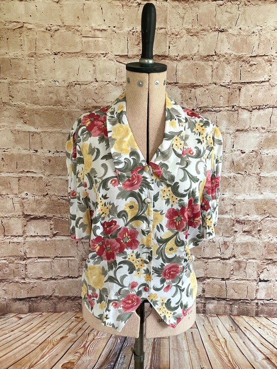 Vintage Blouse Short Sleeves Waistcoat Front Bold… - image 3