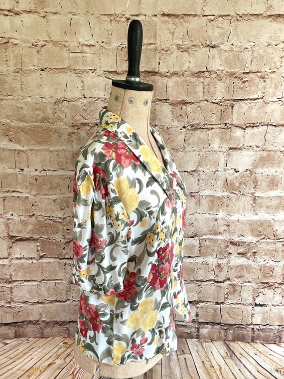 Vintage Blouse Short Sleeves Waistcoat Front Bold… - image 8