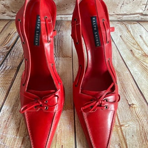 Ralph Lauren Rot Lederschuhe Sling Back Sandalen Heels Designer Größe 10 US oder 40 EUR Bild 3