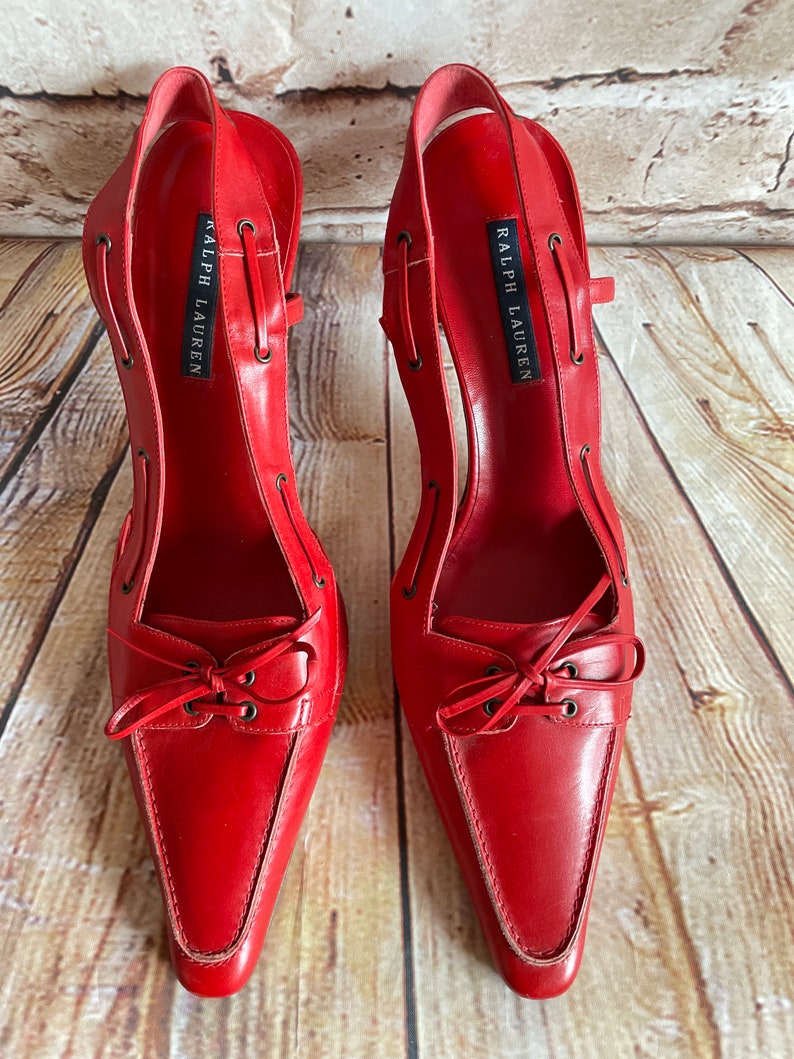 Ralph Lauren Rot Lederschuhe Sling Back Sandalen Heels Designer Größe 10 US oder 40 EUR Bild 3