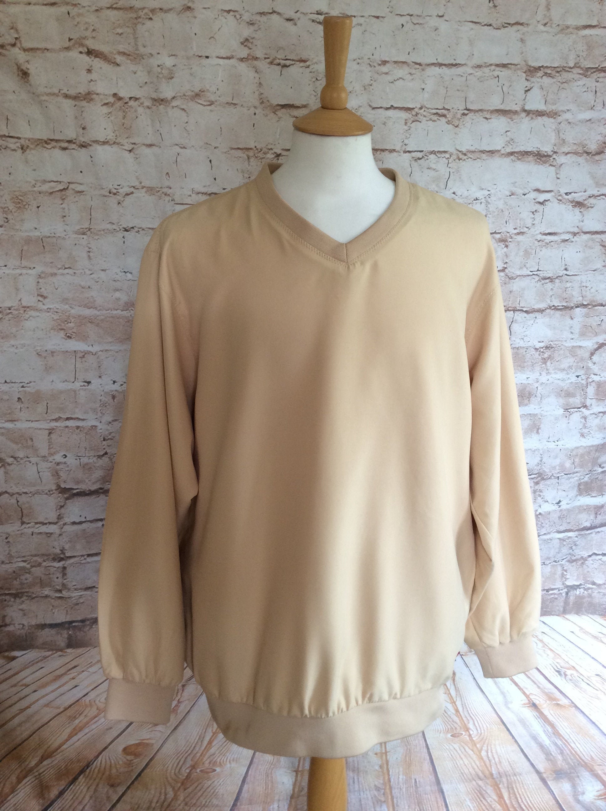 Image of Vintage Top V Neck By Palm Springs Golf in Pale Gold Peachskin Brushed Microfibre Xl C1980