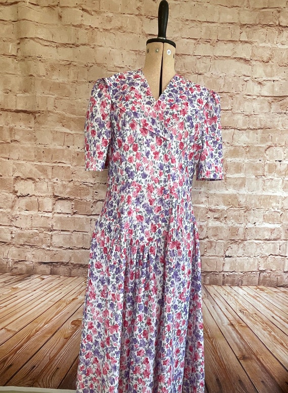 Vintage jurk witte bloemen midi korte mouwen door Canda C A c1970 80s 12 V.K. Etsy Nederland