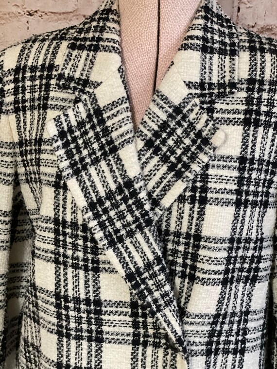 Vintage Coat Cream And Black Checked Boucle Wool … - image 9