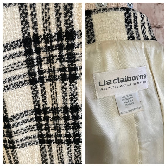 Vintage Coat Cream And Black Checked Boucle Wool … - image 6