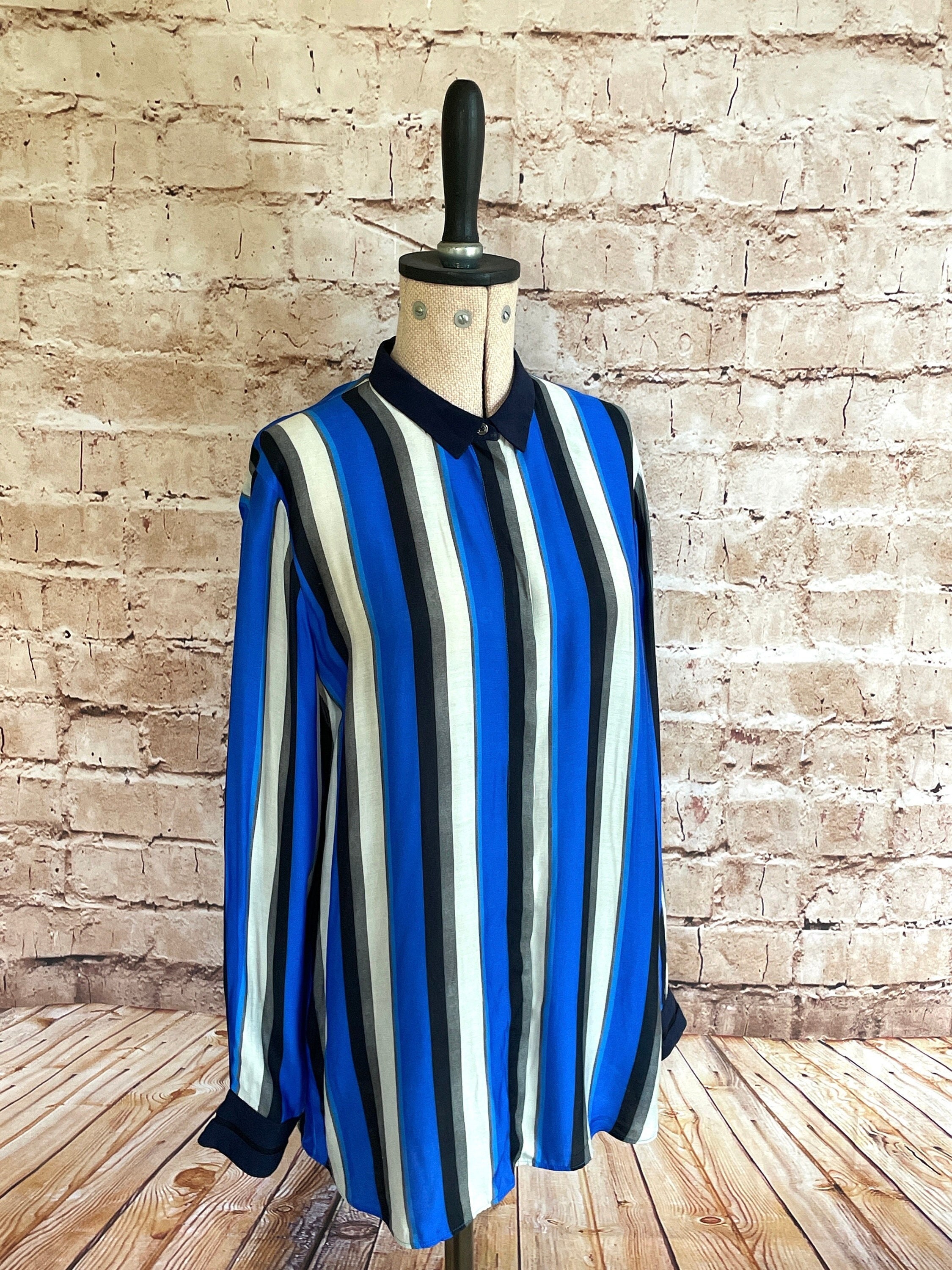 Paul Smith, Vintage Paul Smith Blouse Silk Blend Blue Striped 14 U.K.