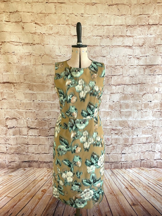 90s Max Mara Dress Slim Wiggle Beige Green Abstra… - image 3