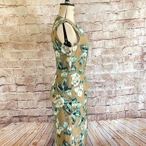 90s Max Mara Dress Slim Wiggle Beige Green Abstract Floral Smart ...