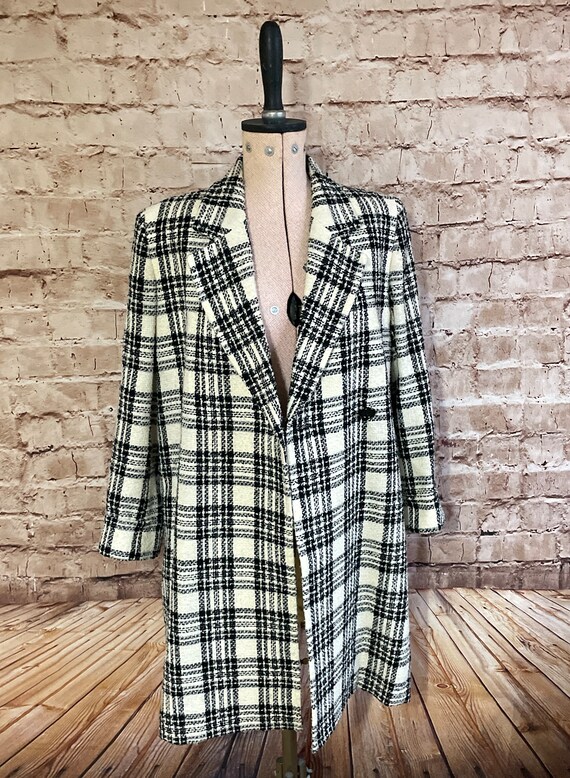 Vintage Coat Cream And Black Checked Boucle Wool … - image 7