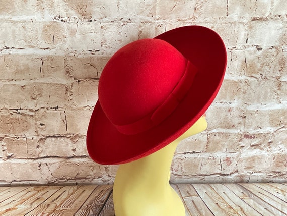 Vintage 70s Hat Red Wool Big Brim By Bermona Tren… - image 3