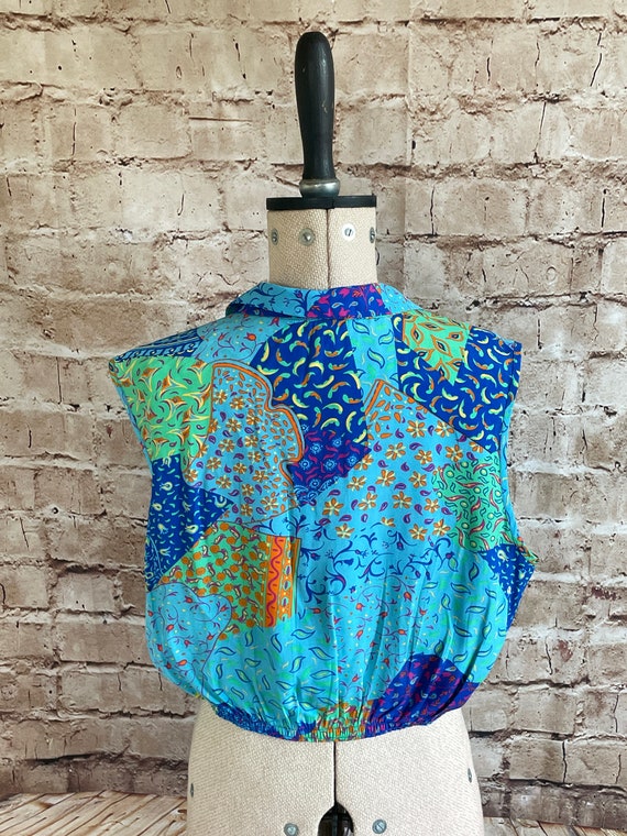 Vintage Blouse Tie Front Cropped Top Bright Patch… - image 10
