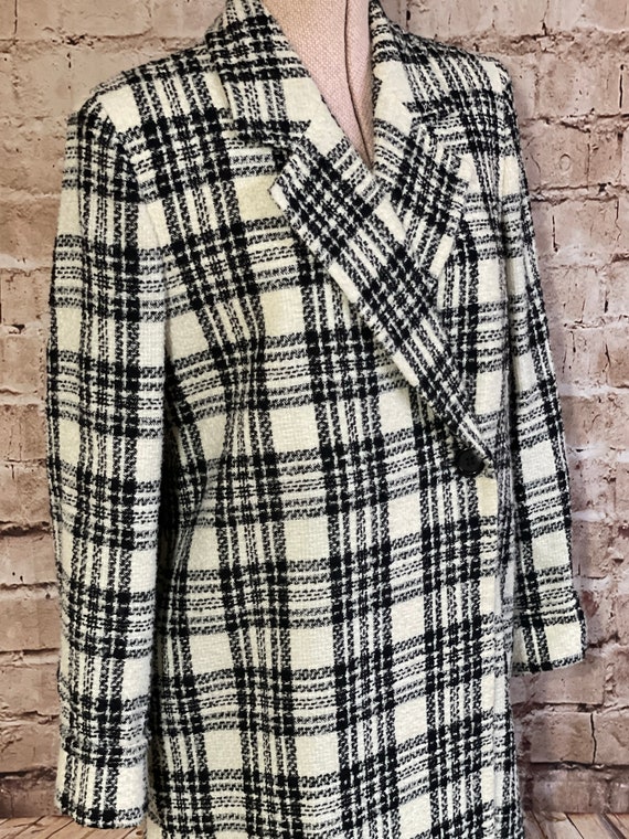 Vintage Coat Cream And Black Checked Boucle Wool … - image 10