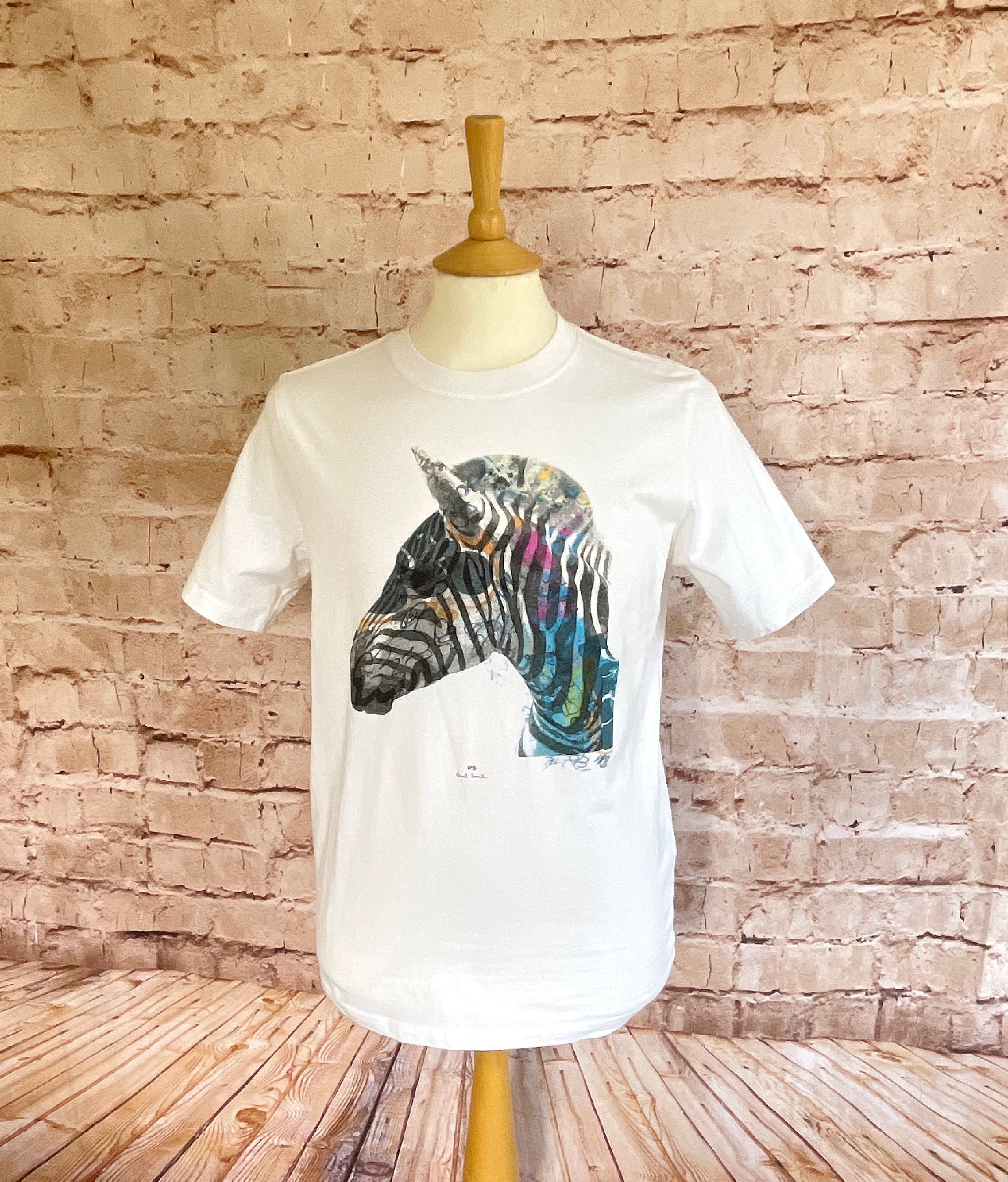 Vintage Paul Smith T Shirt White Multicoloured Zebra Print