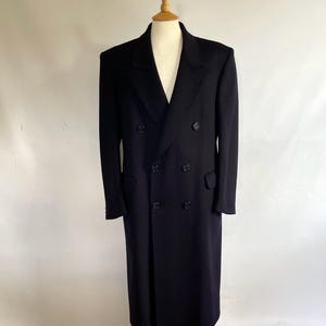 Crombie Long Overcoat In Navy Blue Wool c1980s 38 Reg