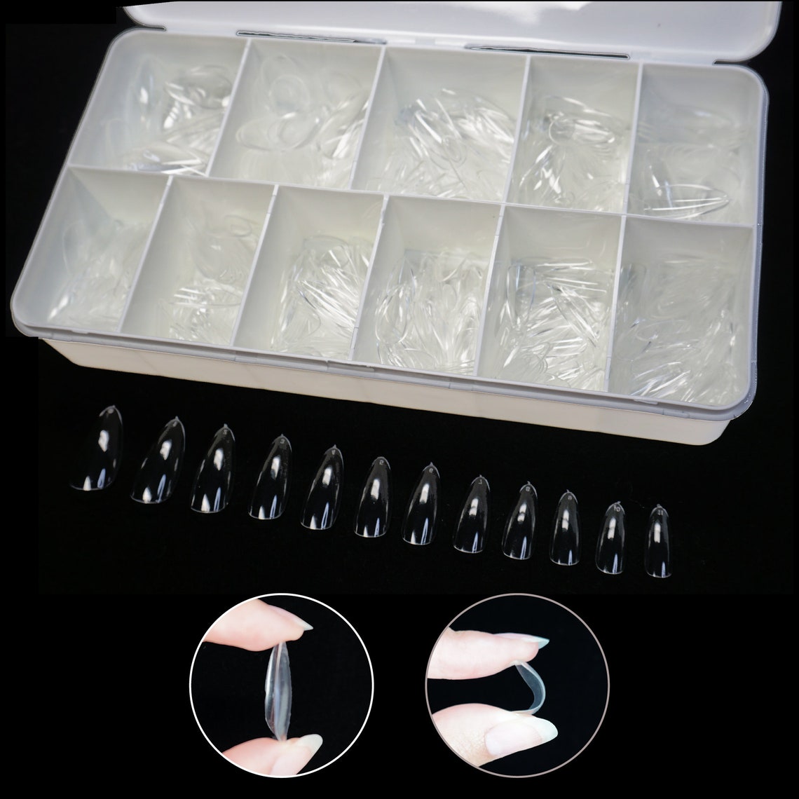 Almond Medium SOFT GEL Full Cover Nail Tips 600pcs 12 Sizes | Etsy