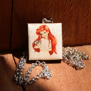 Ariel with baby handmade necklace! DisneyLover&#39;s ideal gift made of wood and resin. Princess, mermaid, Hero, redhair, redhead gift.