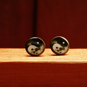 Yin Yang handmade stud earrings, black and white, chinese philosophy inspired earrings.