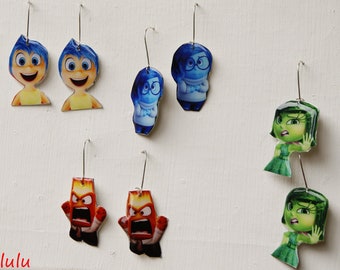 Inside Out, the Emotions set of earrings! Handmade, unique, waterproof and shiny!JOY,Sadness,Anger, Disgust! Disneylover&#39;s collection