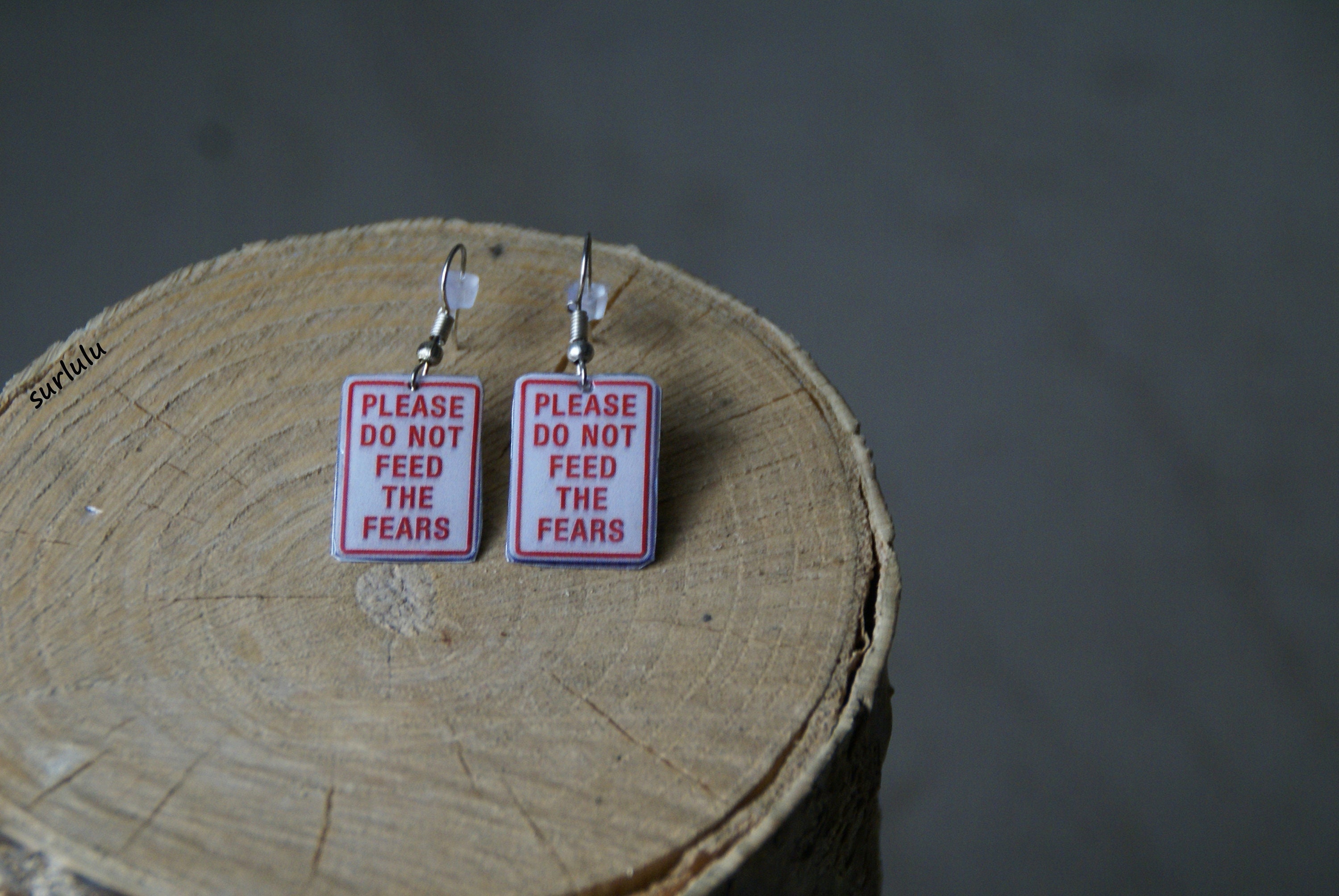 Please do not feed the fears, handmade resin earrings