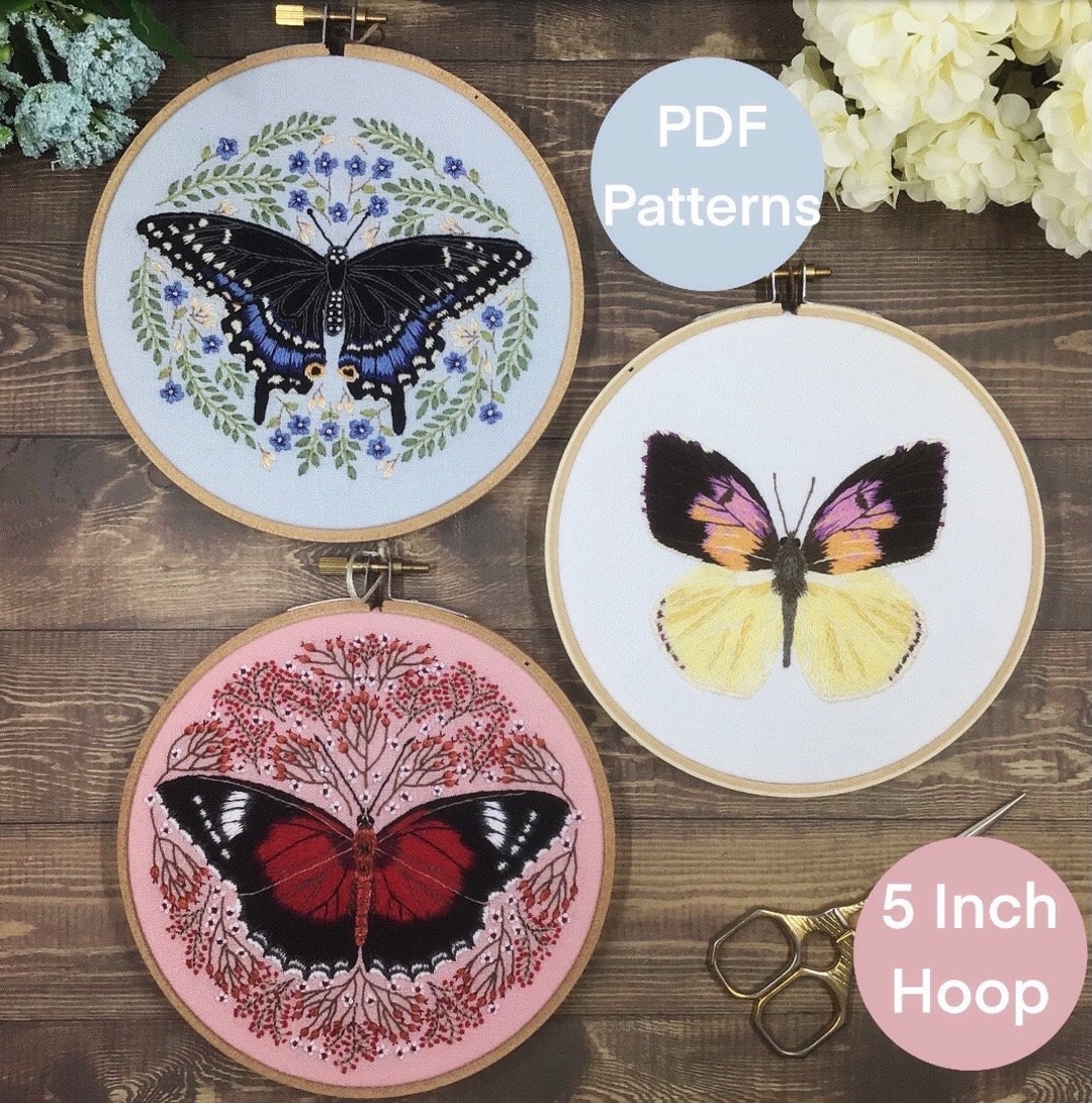 Hand Embroidery Patterns. PDF. 3 Butterfly Patterns. How to Tutorial. Step by Step Photos