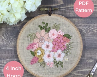 Hand Embroidery Pattern. Floral Bouquet. PDF, digital download, design, 4 inch hoop, digital tutorial, floral pattern