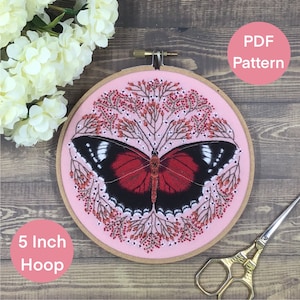 Hand Embroidery Pattern. PDF. Red Lacewing Butterfly. How to Embroidery. Embroidery Tutorial, Step by step video.