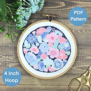 Hand Embroidery Pattern. PDF, Printable, digital download, Design. DIY Embroidery, Flower Collage 1