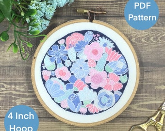 Hand Embroidery Pattern. PDF, Printable, digital download, Design. DIY Embroidery, Flower Collage 1
