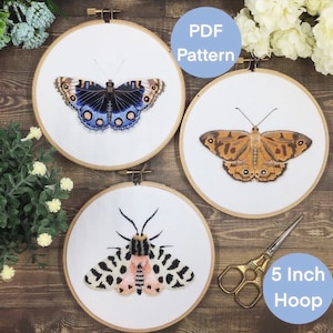 Hand Embroidery Patterns. PDF. 3 Butterfly and Moth Patterns. How to Embroidery. Step by Step embroidery.