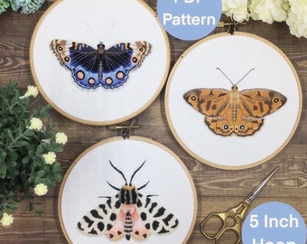 Hand Embroidery Patterns. PDF. 3 Butterfly and Moth Patterns. How to Embroidery. Step by Step embroidery.