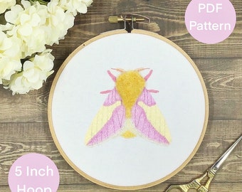 Hand Embroidery Pattern. PDF. Rosy Maple Moth. How to Pattern. Step by Step. Butterfly Embroidery. Moth Embroidery