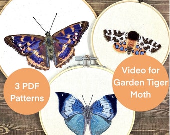 Hand Embroidery Patterns. PDF. 3 Butterfly and Moth Patterns. How to Embroidery. Step by Step embroidery.