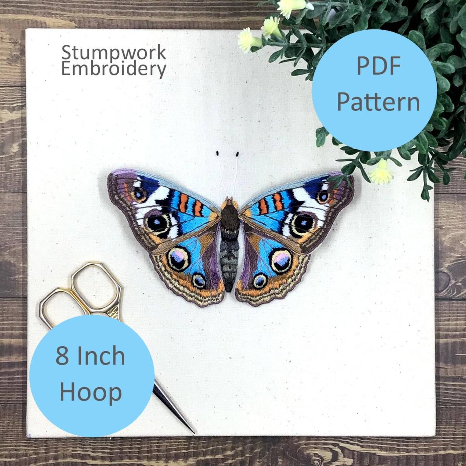 Stumpwork Hand Embroidery Pattern. PDF. Blue Buckeye Butterfly. 3D ...