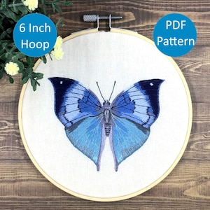 Hand Embroidery Pattern. PDF. Blue Oakleaf Butterfly Digital download. Step by step. Design, printable
