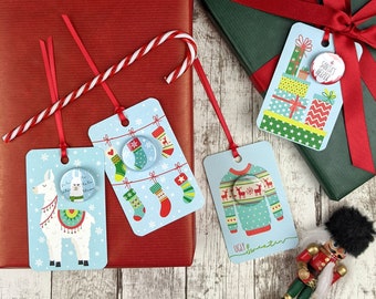 Festive Christmas Gift Tags with Badges, Set of 4